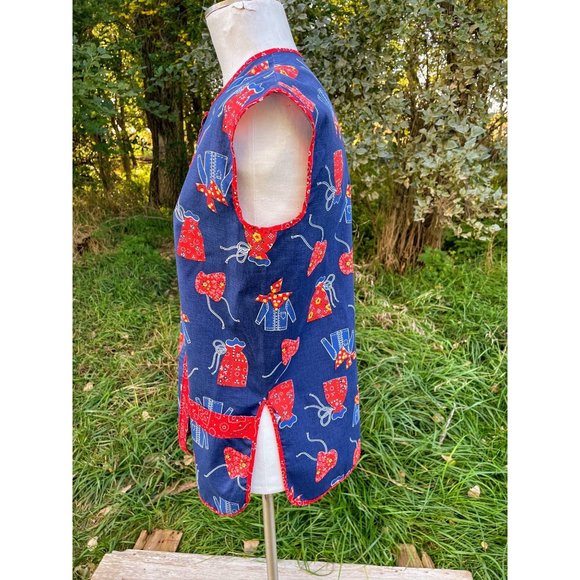 Vintage Full Smock Apron Hippy Bandana Print Red Blue - Picture 5 of 11